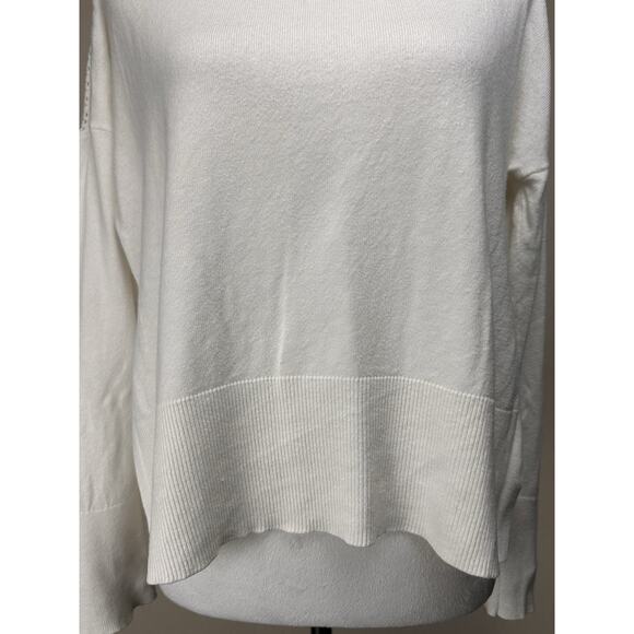 Calia Women's Pointelle Long Sleeve in Creamy White Sz M Boxy Side Slits Cropped - Picture 3 of 15